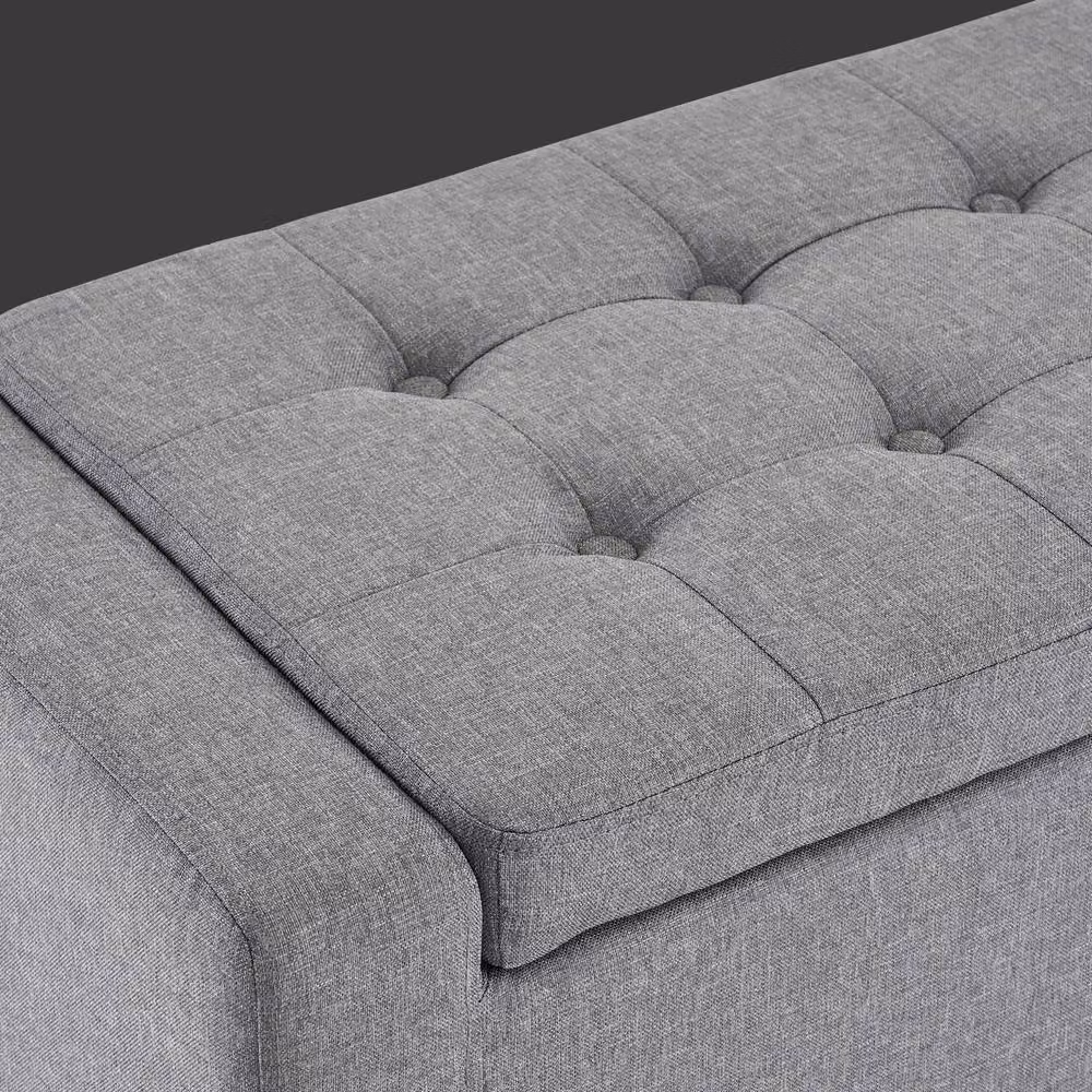 Home Republic Grey Linen Upholstered Ottoman Storage Bench – 3