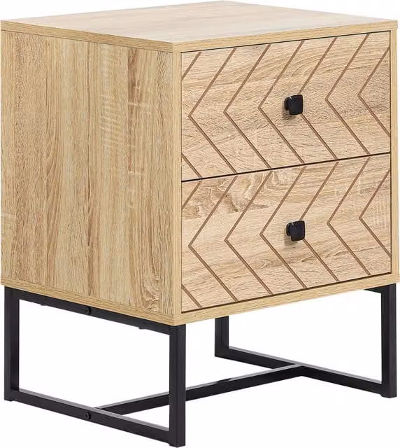 HOMCOM Modern Two-Drawer Bedside Cabinet with Geometric Zig Zag Design and Black Metal Handles