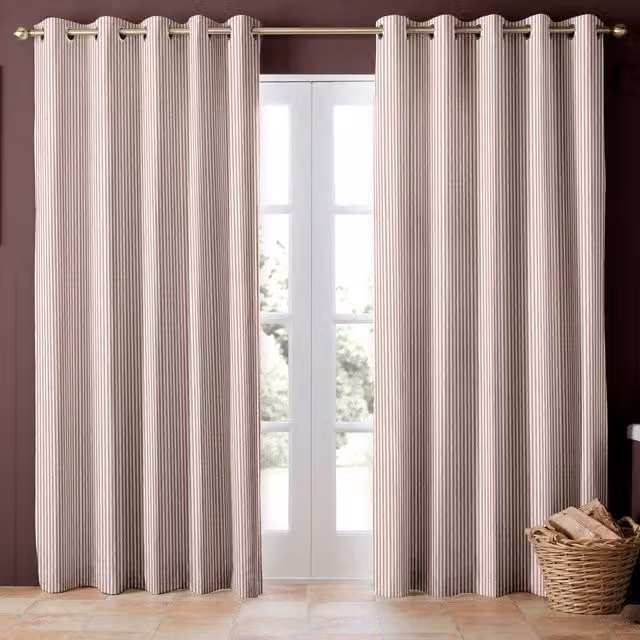 Emily Bond Oscar Stripe Made to Measure Blackout Eyelet Curtain in Pink and Black Cotton