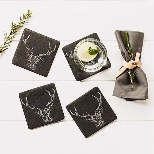 Selbrae House Set of 4 Square Slate Coasters in Grey – 4