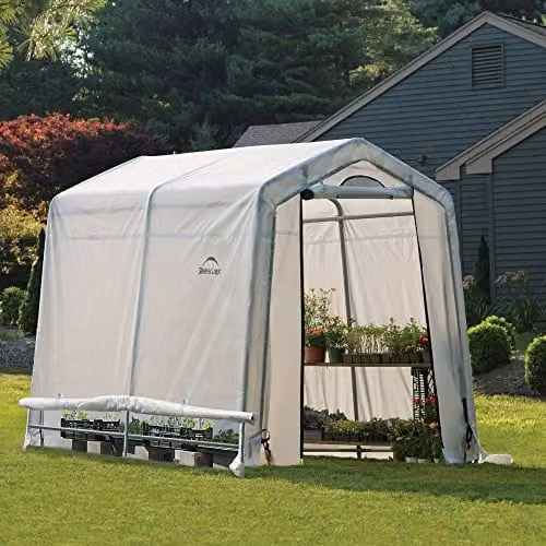 Rowlinson Shelterlogic 6x8 Peak Style Steel Greenhouse in Transparent White