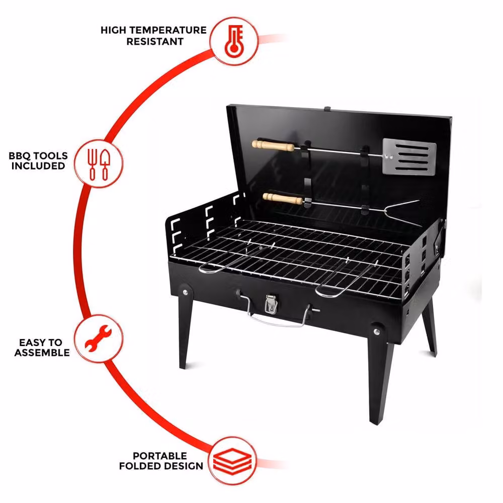 Havendro Black Folding Charcoal Tabletop BBQ Grill, Enamelled Steel, W/D/H: 45 x 42 x 26 cm – 3