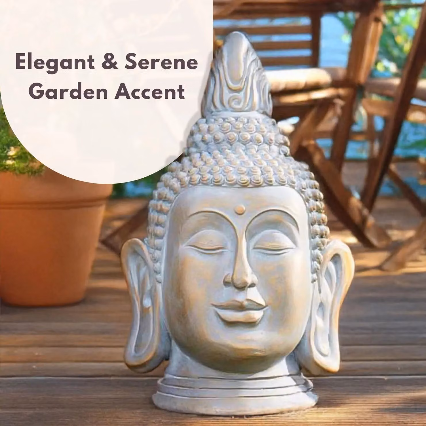 Marco Paul XLarge Buddha Head Gold Stone Garden Ornament – 6