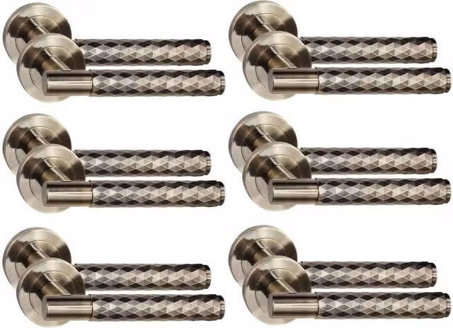 Golden Grace Knurled Diamond Cut T-Bar Door Handle with Spindle and Screws, Brass, 6 Pair