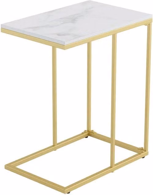 NESTLUNE C-Shaped Sofa Side Table with White Sintered Stone and Metal Base – 1