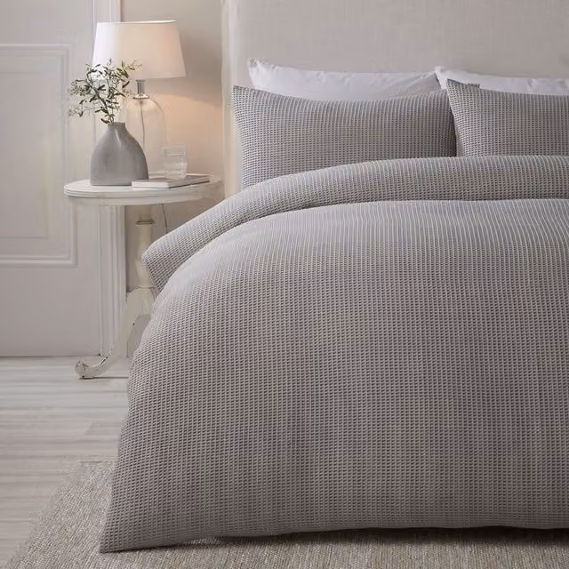 J Rosenthal & Son Serene Lindly Waffle Duvet Cover and Pillowcase Set, Silver, W: 230 cm, D: 220 cm, H: 180 x 200 cm