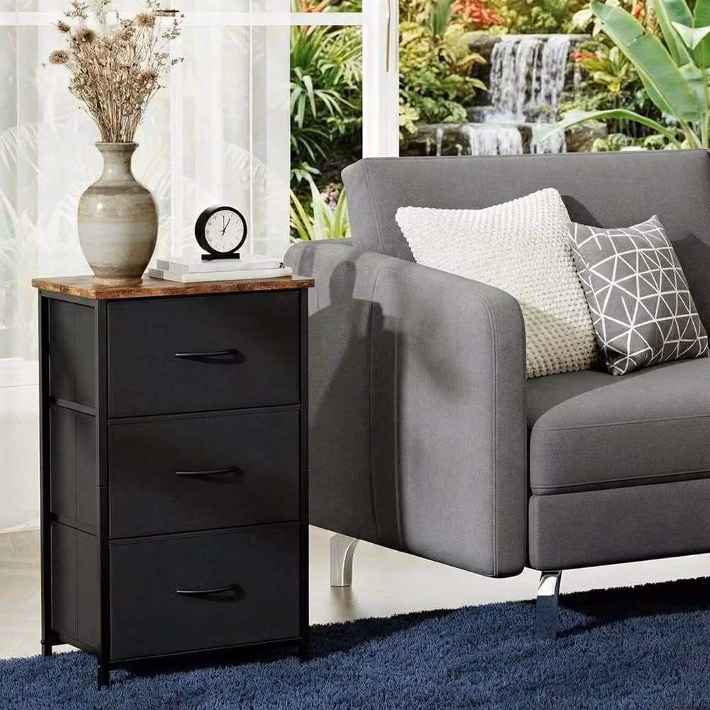 FORGEVIO 3-Drawer Black Metal Bedroom Chest of Drawers Storage Organiser – 4