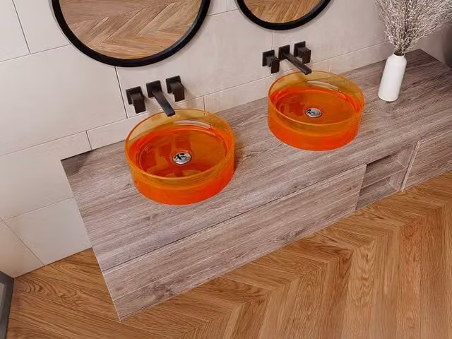 SPAVO Round Translucent Orange Resin Countertop Basin, Diameter: 40 cm