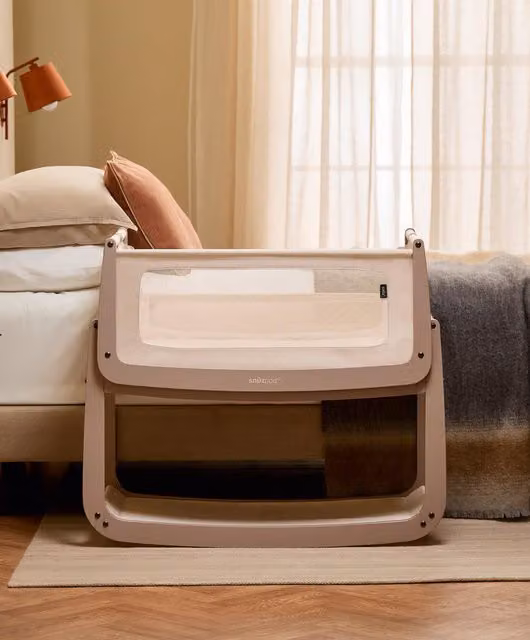 SnuzPod 5 Bedside Crib in Mocha Brown with Solid Wood and Drop Side