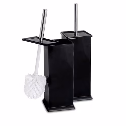 Harbour Housewares Black Square Toilet Brush and Holder Set of 2, Stainless Steel and Plastic Freestanding Bathroom Accessories with Enclosed Design