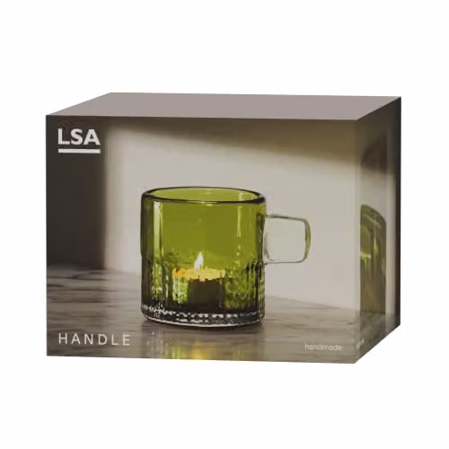 LSA International Glass Tealight Holder with Handle in Green, H: 9 cm – 3