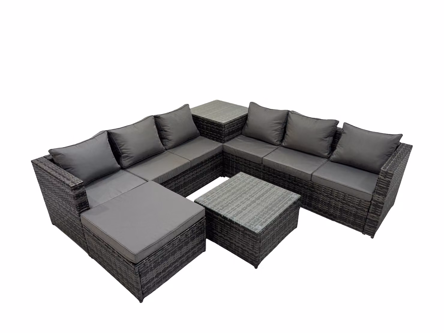 Fimous 7 Seater L-Shape Rattan Garden Furniture Set with Ottoman and Coffee Table in Dark Grey – 2
