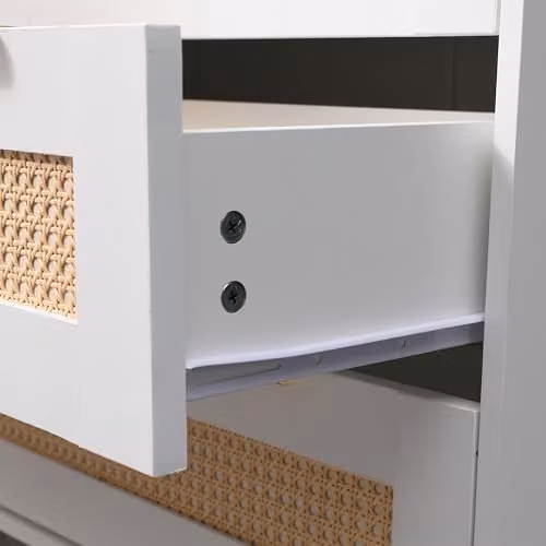 Moderna Chest of Drawers with Rattan Fronts and Gold Accents, White, W/D/H: 80 x 40 x 77 cm – 3