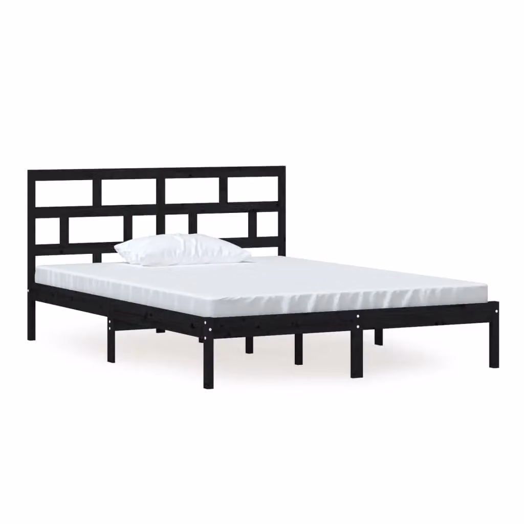 Berkfield Home King Size Solid Pine Wood Bed Frame in Black, W: 150 cm, L: 200 cm – 2
