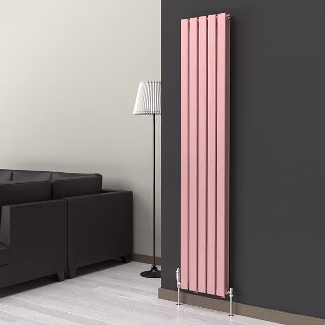 Lux Heat Flat Coloured Vertical Double Radiator in Pastel Pink, H 180 cm x W 35 cm