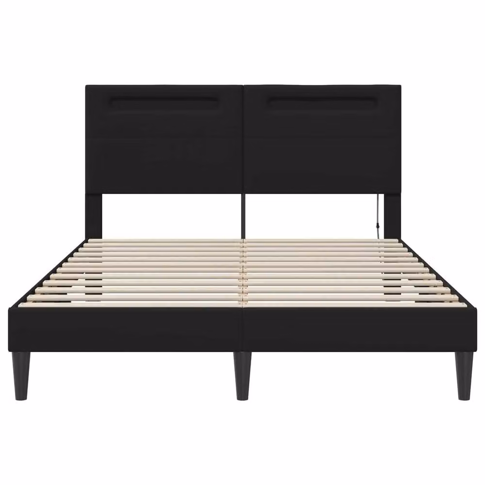 Berkfield Home Black Faux Leather Bed Frame with LED Strip Lights and USB Charging Port, W: 135 cm, L: 190 cm – 4