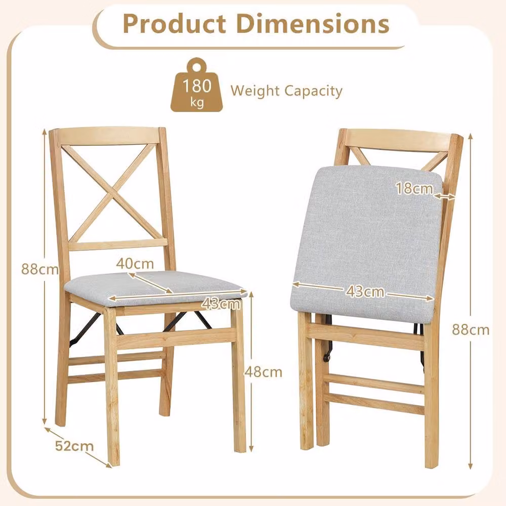 EONLION Set of 2 Scandinavian Style Folding Dining Chairs in Sand and Grey Fabric with Wood Finish – 2