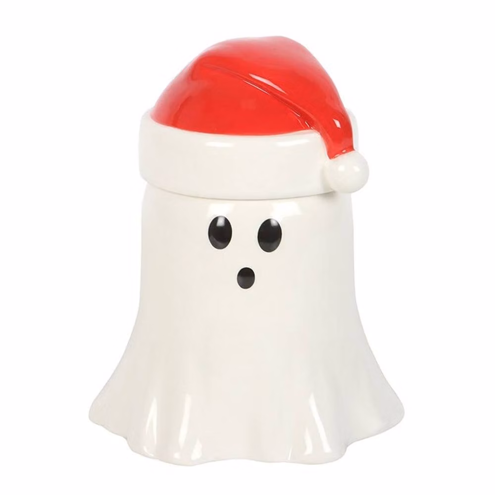 Uniqueful Ghost with Santa Hat Ceramic Oil Burner and Wax Warmer in White and Multicolour – 3