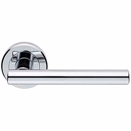 Loops Pair of Straight T-Bar Door Handles on Round Rose in Polished Chrome with Concealed Fixings