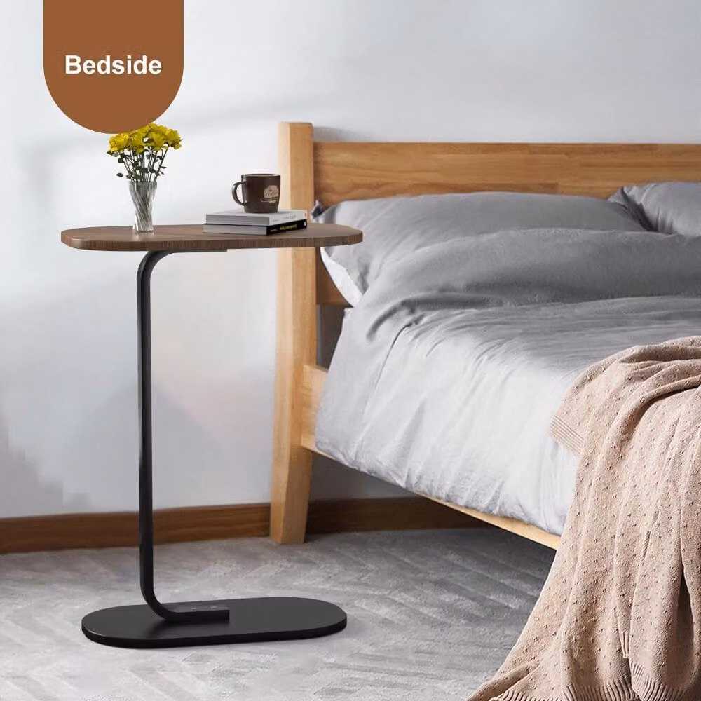NESTLUNE C-Shaped Compact Side Table and Laptop Coffee Desk in Brown, W/D/H: 100 x 15 x 15 cm – 4