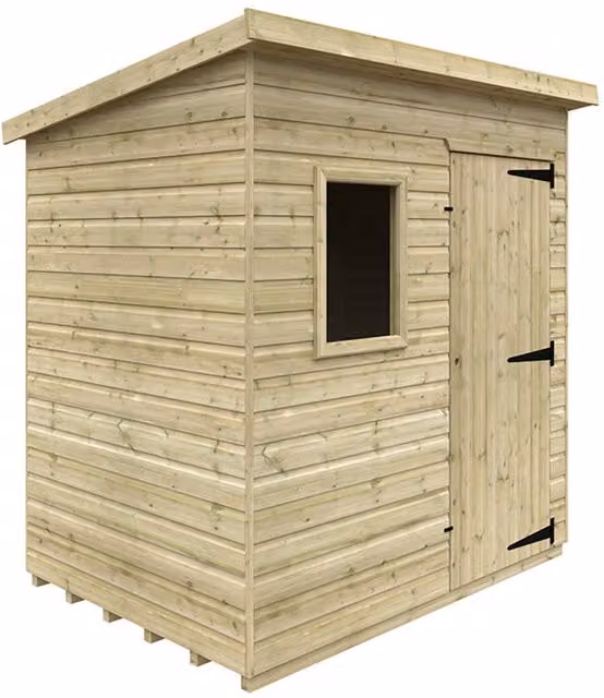 Buttercup Farm Deluxe Pent Garden Shed in Green, 16mm Tanalised Solid Wood with Window and Single Door, W/D/H: 213.36 x 152.4 x 207.3 cm – 1
