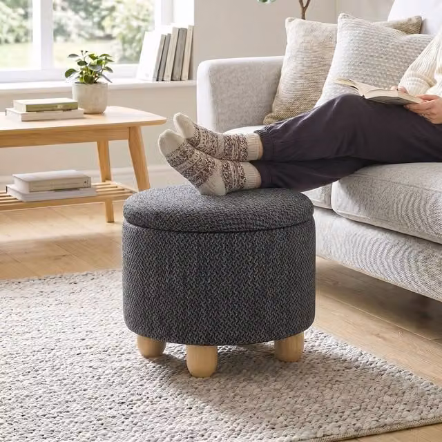HOMCOM Round Storage Ottoman with Reversible Lid in Dark Grey