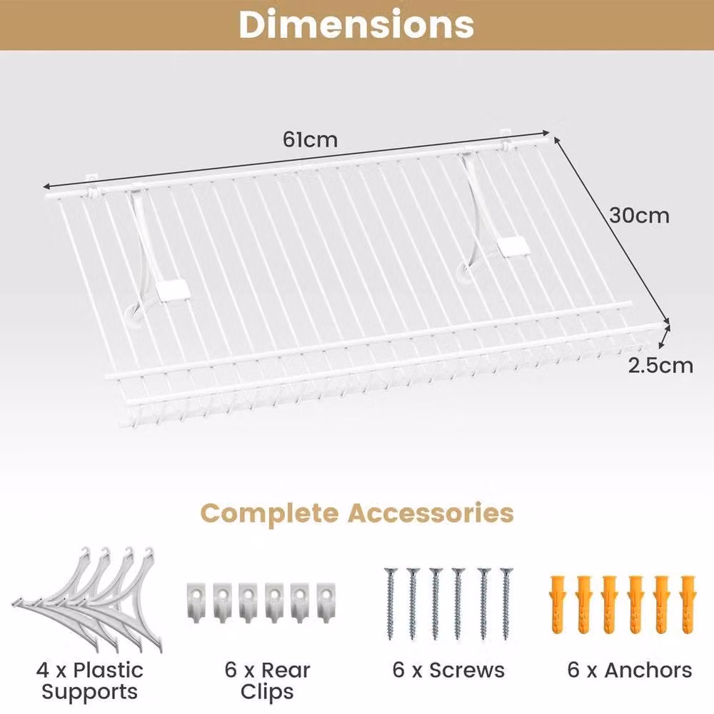 NESTLUNE Set of 2 White Metal Wire Wall Mounted Closet Shelves and Shoe Racks, W: 100 cm x D: 60 cm – 2
