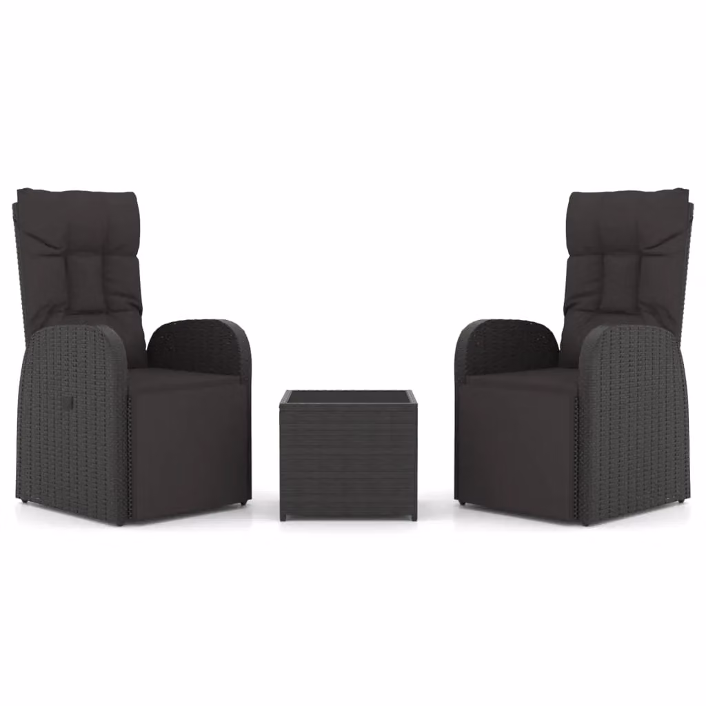Berkfield Home 3 Piece Modern Garden Lounge Set in Black Poly Rattan and Powder Coated Steel with Upholstered Cushions – 2