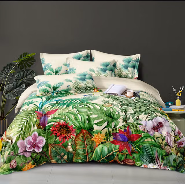 Ezysleep Floral Printed Duvet Set and Pillowcase in Multicolour and Green, 200 cm