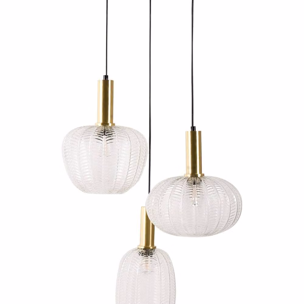 Wyld and Coco 3-Light Pendant Lamp with Transparent Glass Shades and Gold/Brass Metal Base – 2