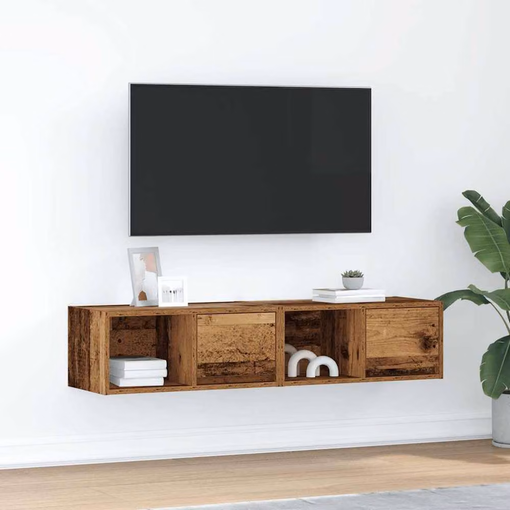 Berkfield Home Set of 2 Rustic Old Wood TV Cabinets in Brown, W/D/H: 60 x 31 x 25.5 cm – 2