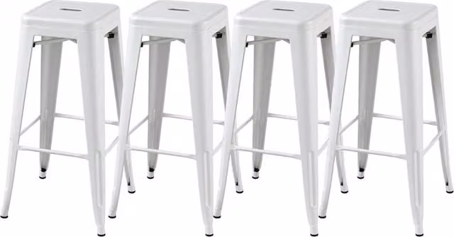 Set of 4 Yaheetech Stackable Modern Metal Bar Stools in White