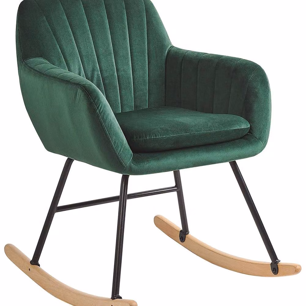 Wyld and Coco Green Velvet Rocking Chair with Metal Frame and Wooden Runners – 2