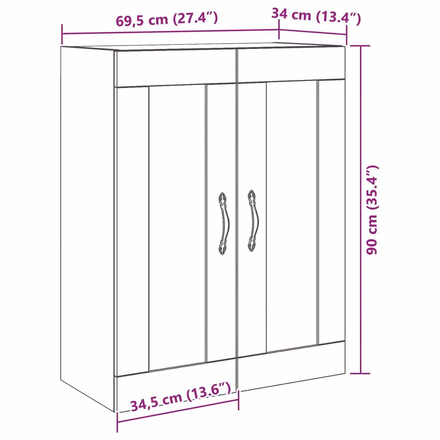 Berkfield Home Wall-Mounted Modern Cabinet with Glass Doors in Black Oak, W/D/H: 69.5 x 34 x 90 cm – 6