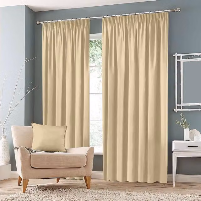 Roseley Beige Blackout Pencil Pleat Fabric Curtains