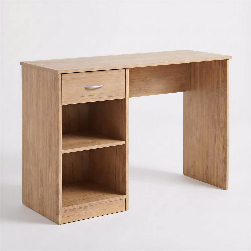 FWStyle Oak Writing Desk and Dressing Table in Brown with 1 Drawer and 2 Shelves – 3