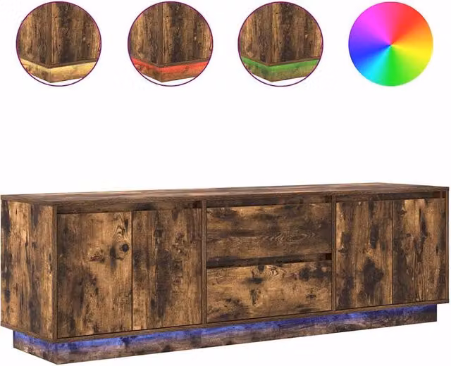 Berkfield Home TV Cabinet with LED Lights in Smoked Oak Brown, W: 160.5 cm, D: 41 cm, H: 50 cm – 1
