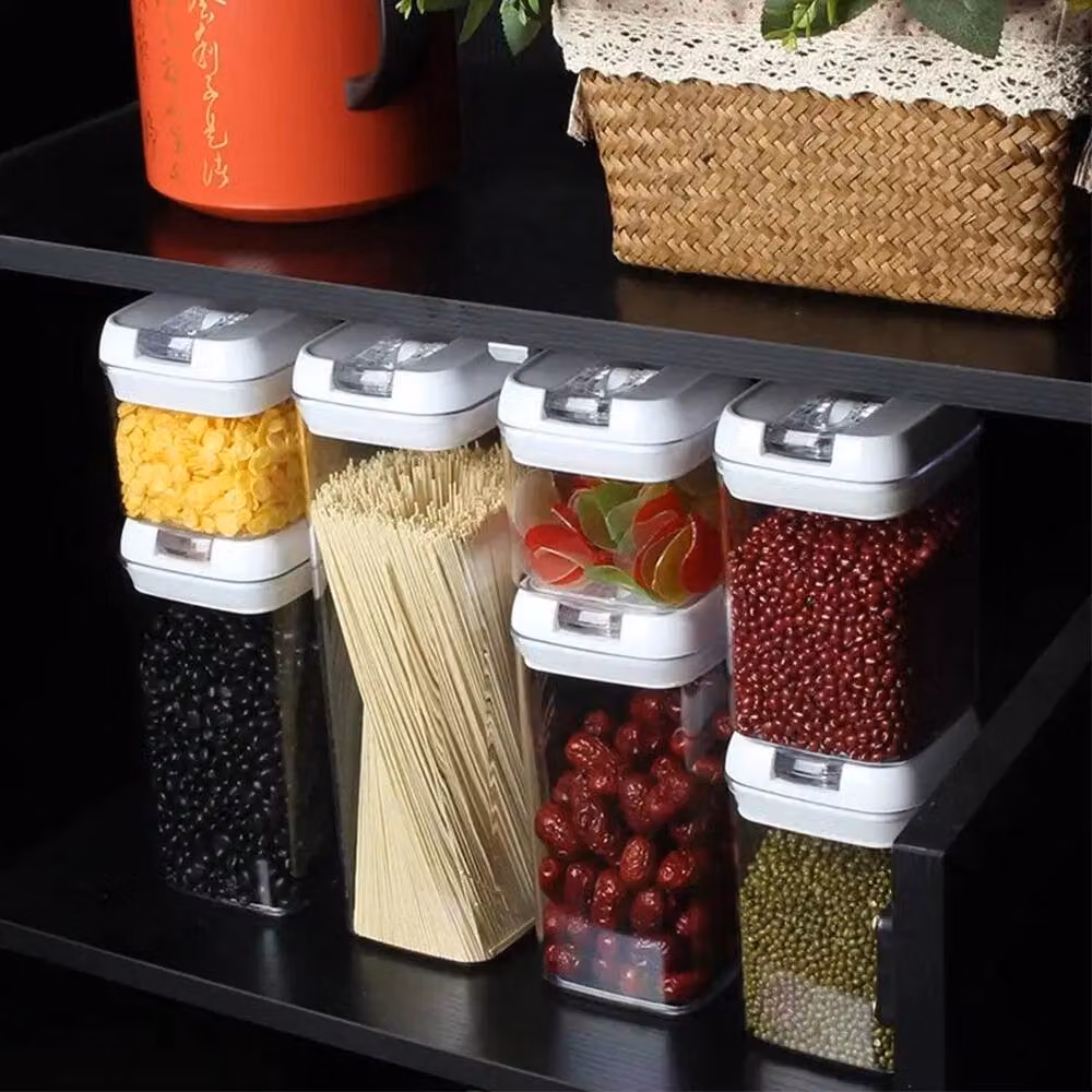 NESTLUNE Set of 7 Airtight and Leakproof Plastic Storage Jars with White Lids and Transparent Bodies – 3