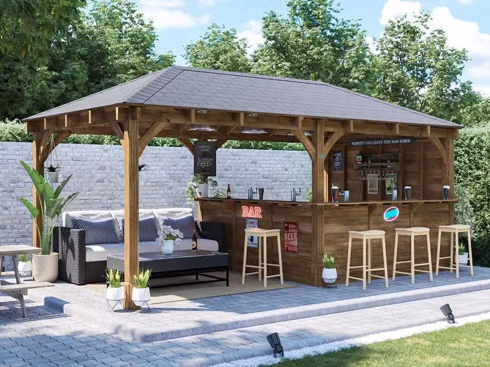 Dunster House Leviathan Garden Bar Outdoor Pub Shed with Counter in Brown, W: 600 cm, D: 300 cm, H: 212 cm – 3