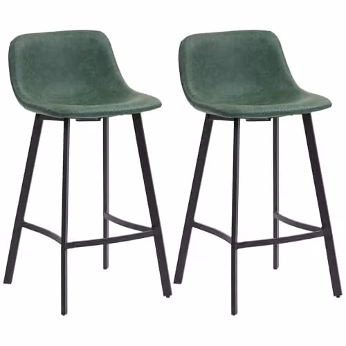 HOMCOM Set of 2 Green PU Leather Upholstered Bar Stools with Backrest – 1