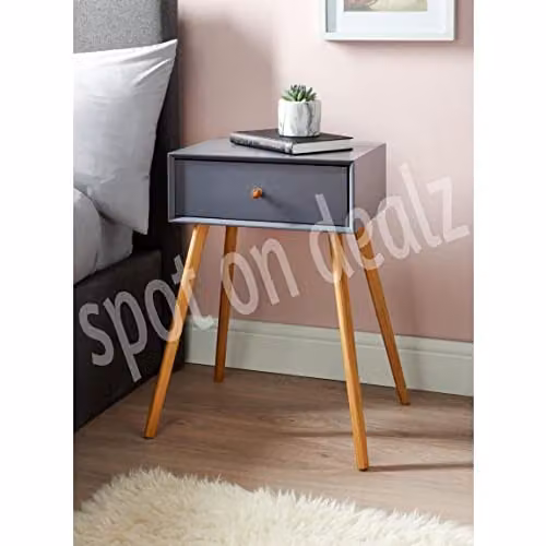 SPOT ON DEALZ Grey Wooden Bedside Table with Drawer, W/D/H: 40 x 30 x 60 cm – 5