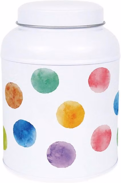 Purely Home Polka Dot Decaf Coffee Canister with Dome Lid, Multicoloured Metal Kitchen Storage Tin