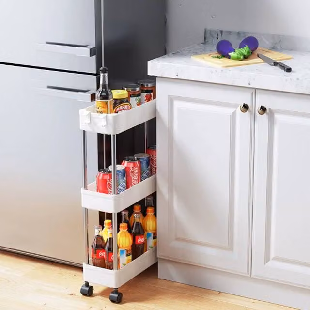 KORVIXA 3 Tier Slim Kitchen Trolley Storage Shelf in White – 1