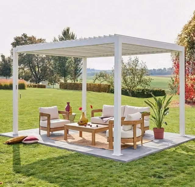Sweekeek White Aluminium Louvered Pergola, W: 400 cm, D: 300 cm, H: 257 cm