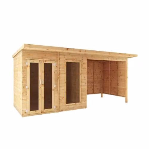 Waltons Maine Summerhouse Wooden Garden Room with Pent Roof and Patio Area, Brown, W: 243.84 cm, D: 182.88 cm, H: 217.0 cm – 1