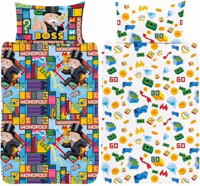Monopoly Like a Boss Reversible Duvet Set and Pillowcase, Multicolour, W/D/H: 90 x 200 cm – 1