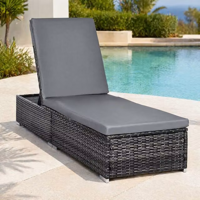 STILVORA Sun Lounger with Adjustable Headrest and Weatherproof Grey Cushion