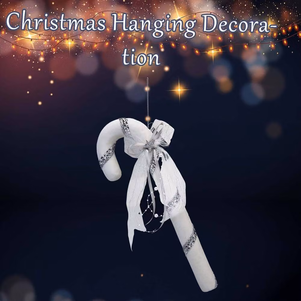VFM e-Store Christmas Velvet Candy Cane Hanging Decoration in Silver and White, 41 x 14 cm – 2