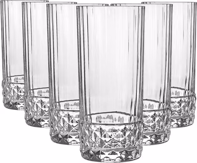 Bormioli Rocco America 20s Striped Highball Tumbler Glasses, Clear, 490ml, Pack of 6