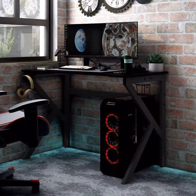 Berkfield Home Gaming Desk with K Shape Legs, Black, W/D/H: 110 x 60 x 75 cm